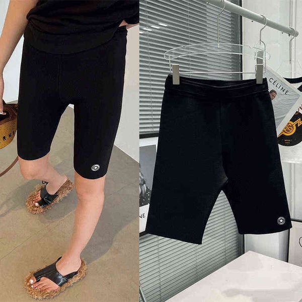 

autumn new five pointed star badge high elastic knitted cropped pants slim fitting leggings cycling women, Black;white