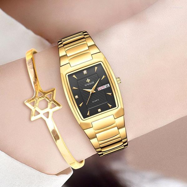 Relógios de movimento japonês de relógios japoneses wwoor para mulheres assistir 2022 Moda Casual Gold Square Ladies Quartz Relógio à prova d'água RELOJ MUJE