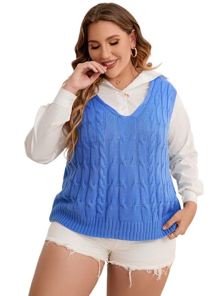 

plus 1pc cable knit sweater vest e5f8#, Black