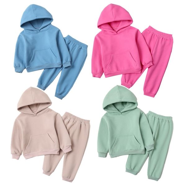 

spring autumn kids girls clothes sets baby 2pcs winter childrens pulloverpants for boys cotton with hooded suits 220715, White