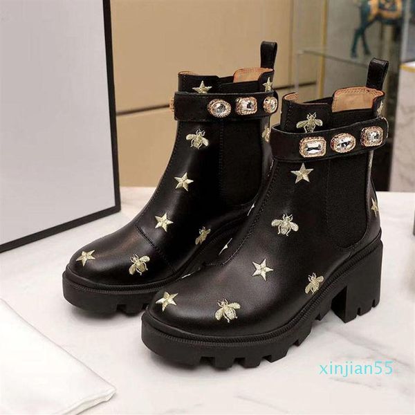 

designer italy women snake botton boots ins bee luxurys designers shoes cowskin genuine leather woman martin boot diamonds belt278w, Black