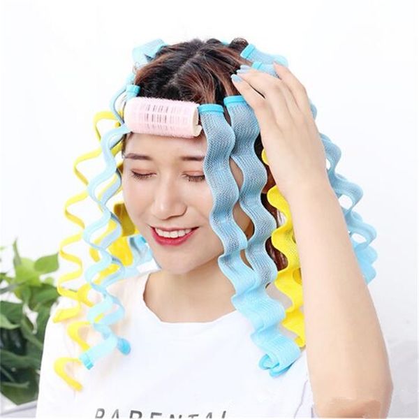 

12pcs diy magic heatless rollers curlers style roller sticks 30cm wave formers curling hair styling tools 220621