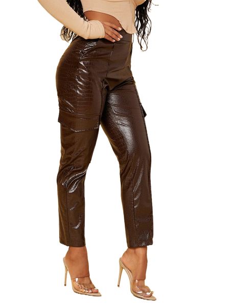 

sxy high waist pocket side patent pants s8nm#, Black;white