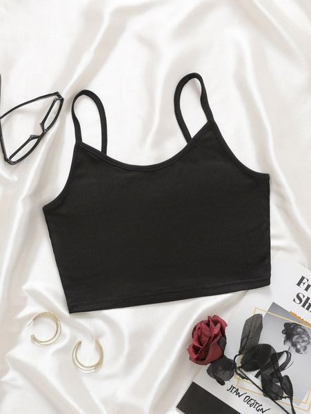 

solid ribbed knit cami x56s#, White