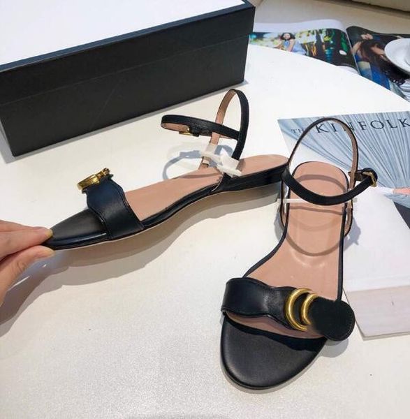 

summer soft genuine leather ankle strap sandals slippers women wear fashionable and versatile 2021 new net red flat slippers, Black