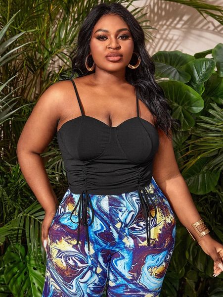 

sxy plus drawstring ruched cami o6qp#, Black