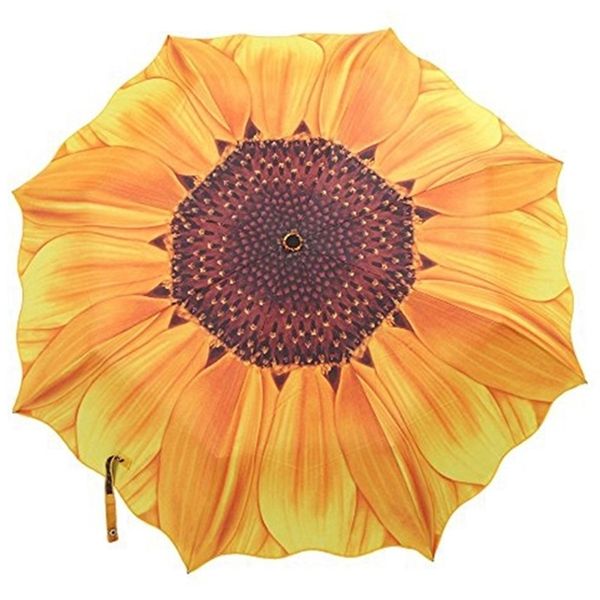 3D-Sonnenblumen-Druck, dreifach faltbar, für Damen, Pongee, sonniger und regnerischer Regenschirm, Anti-UV-Schutz, fühlt sich angenehm an 210320