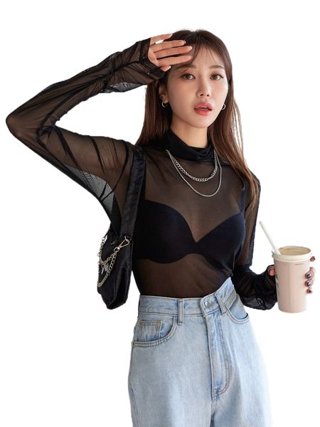

dazy mock neck mesh without bra b0sm#, White