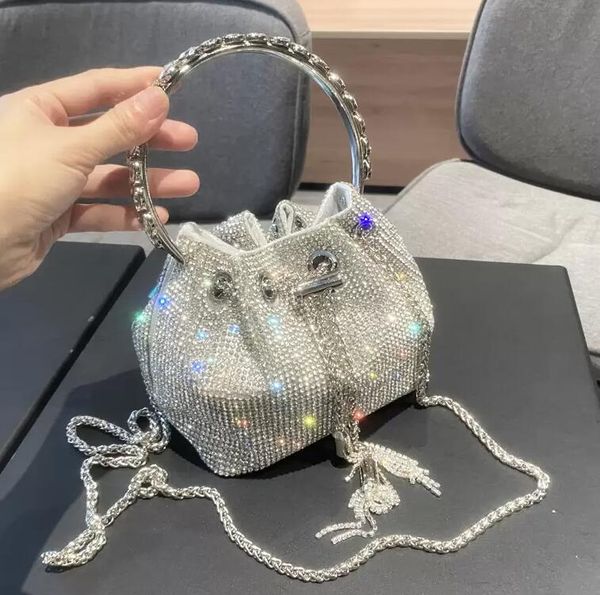 

handle rhinestones evening clutch bag silver shiny diamond purses and handbag luxury designer shoulder bag crystal bucket purse