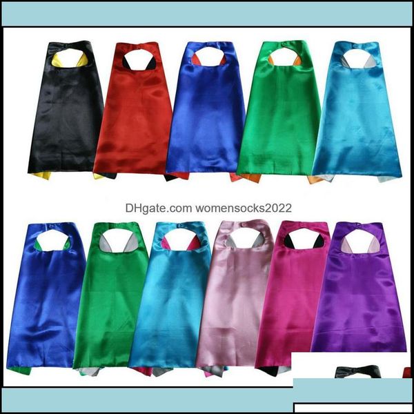 

theme costume costumes cosplay apparel 27 inch plain superhero capes for kids double layer satin dress up super hero 11 color match drop del, Black;red