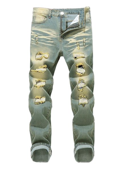 

romwe guys ripped jeans 97up#, Blue