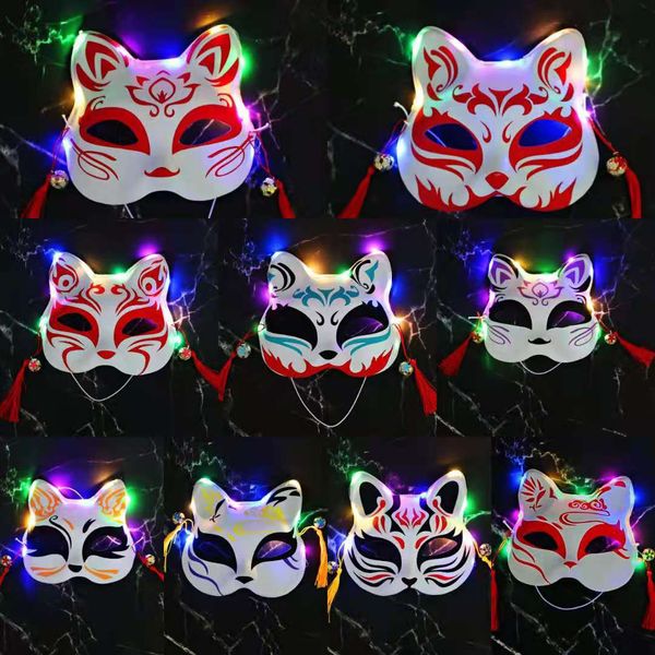 Neue leuchtende Halbgesichtskatze Fuchs Maske Spielzeug Weihnachtsfeier Japanische Füchse Feen-Halloween-Masken Stall landschaftlich landschaftlich geführt Fox-Masken weiblich