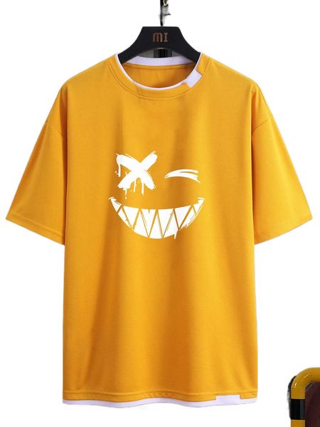 

men expression print drop shoulder 2 in 1 tee m8dv#, White;black