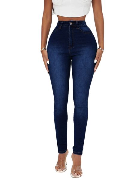 

sxy high waist bleach wash skinny jeans k4c1#, Blue