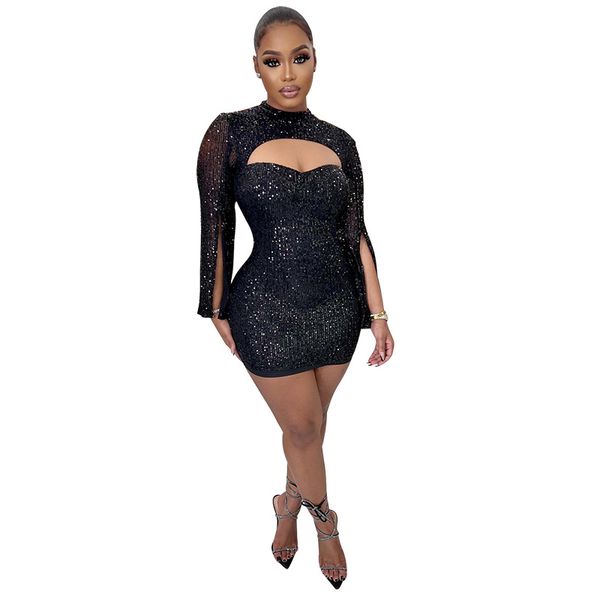 

party dresses low-cut hollow out long-sleeve beaded gown, White;black