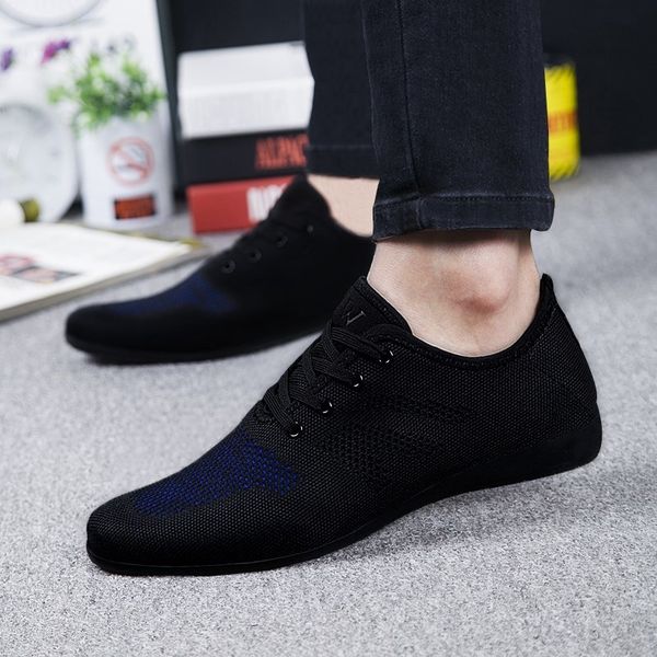 

men shoes breathable casual sneakers low lace-up mesh male comfortable flat for zapatillas hombre 220318, Black;white