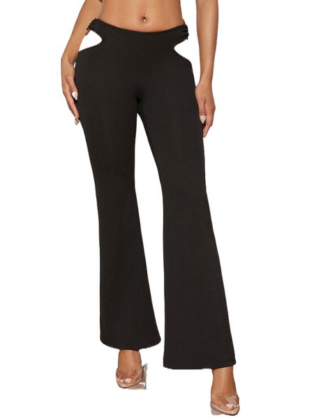 

cut out waist flare leg pants a8ex#, Black;white