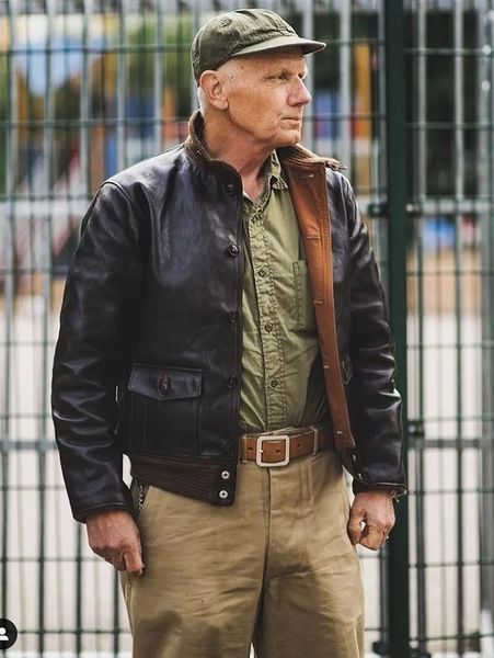 

men's leather faux leather mens classic a1 leather jacketgenuin 220823, Black