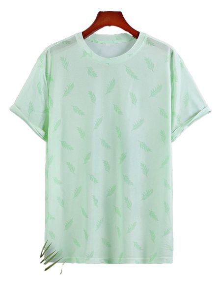 

men random leaf print mesh tee x7l1#, White;black