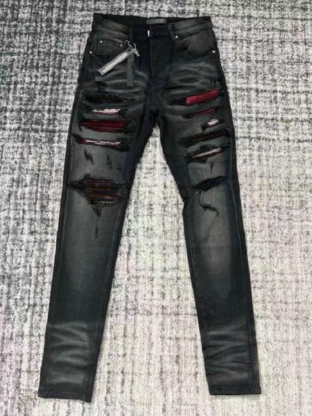 

hm553-2 mens jeans distressed motorcycle biker jean rock skinny slim ripped hole stripe fashionable snake embroidery denim pants, Blue