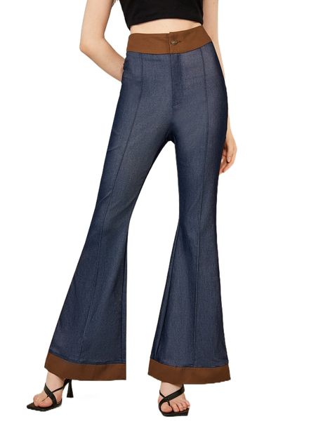 

x karla campos high waist contrast binding flare leg pants x1lc#, Black;white