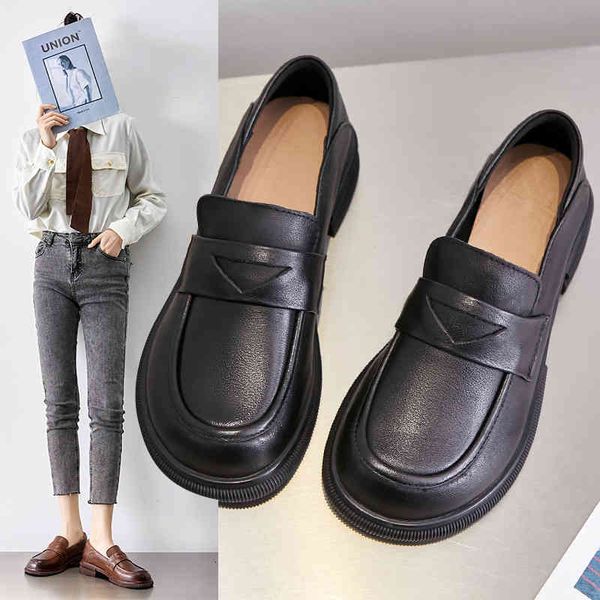 

dress shoes [layer cowhide] thick soled small leather shoes spring and autumn heel british style women's, Black