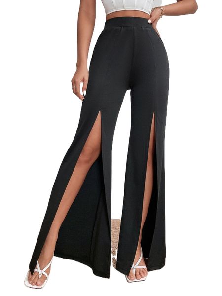 

high waist slit thigh flare leg pants e0ko#, Black;white