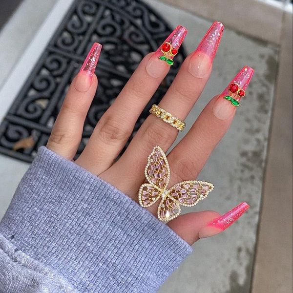 

cluster rings simple full rhinestone butterfly ring vintage pink gold finger adjustable for women fashion jewelry wedding gifts, Golden;silver