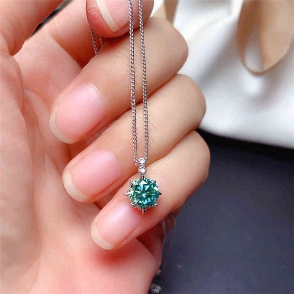 vendita negozio Ciondolo Moissanite verde blu 1CT 65MM VVS Lab con certificato Collana di fidanzamento Argento sterling 925 reale