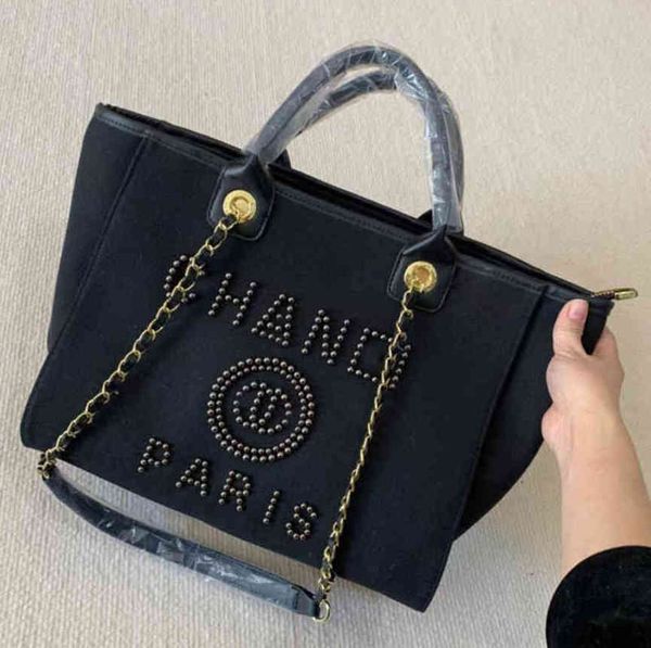 

designer brand classic ch beach bags canvas pearl evening bag luxury portable shopping large capacity handbag women handbags label backpack