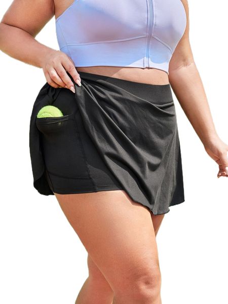 

plus solid sports skort with phone pocket k5o8#, Black