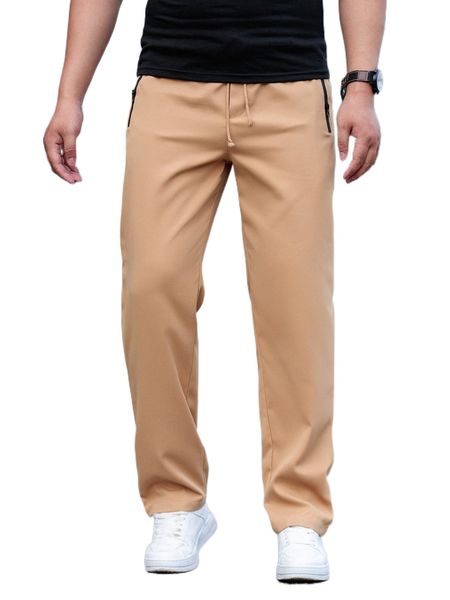 

men zip pocket drawstring waist straight leg pants w8dh#, Black