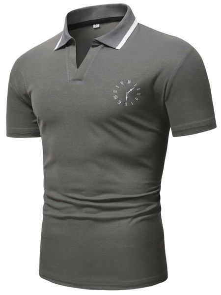 

men clock print contrast trim polo shirt v7lm#, White;black