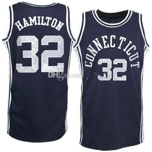 Nikivip UConn Connecticut Huskies College Richard Hamilton #32 Jersey de basquete azul blue retro masculino costure -se o nome personalizado Jerseys