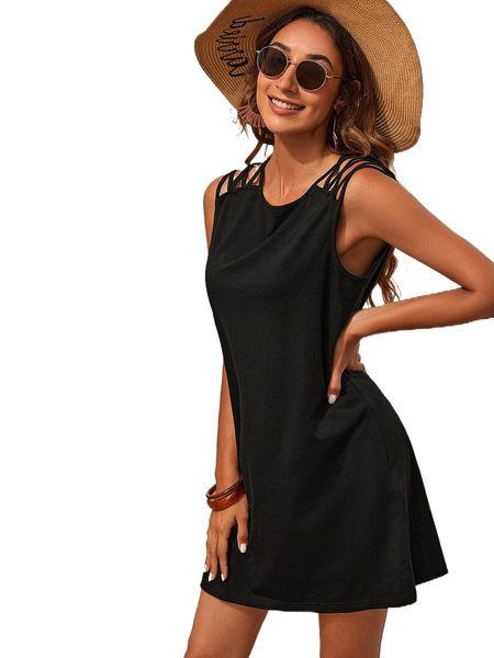 

crisscross shoulder tank dress g9ah#, Black;gray