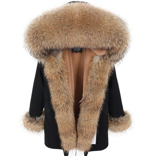 cappotto giacca parka invernale Cappotto lungo da donna collo di procione caldo e spesso vera pelliccia naturale 201126