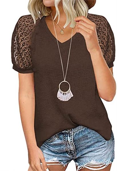 

women's t-shirt lace short-sleeved v-neck shirt loose casual t-shirt, White