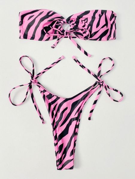 

allover print bandeau bikini swimsuit x805#, White;black