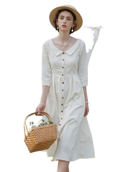 

simple retro fold pleated back button through dress f7n3#, Black;gray