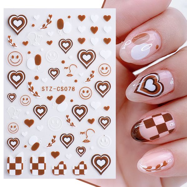 

nails minimalist spiral heart stickers brown white simple stripes abstract smile face manicure 3d nail pasted decals zcs078 220518, Black