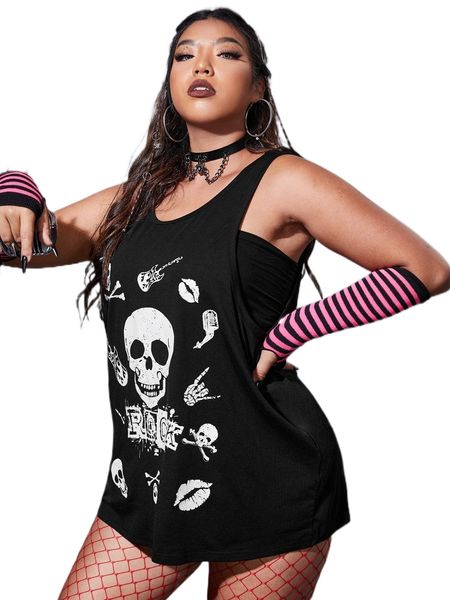 

plus skeleton print tank a7ae#, Black