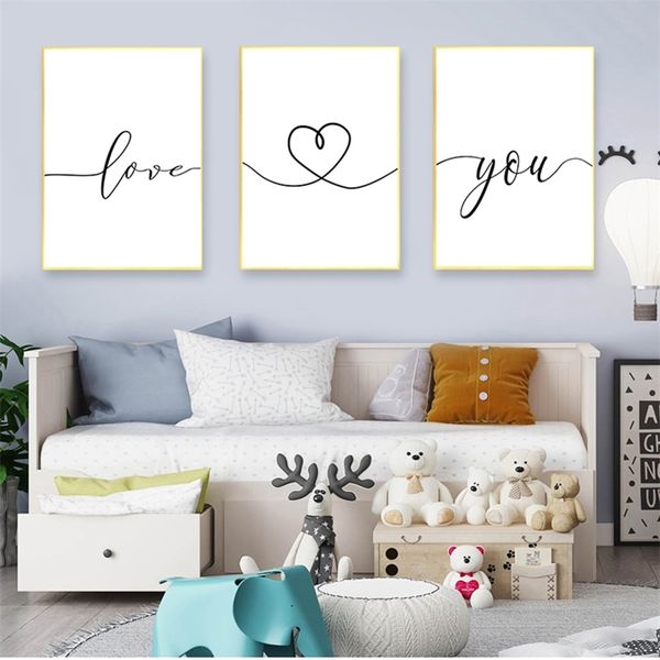 Stampa Soggiorno Camera da letto Immagine di arte della parete Decorazioni per la casa Frase dolce in bianco e nero Ti amo Data personalizzata Poster per pittura su tela 220623