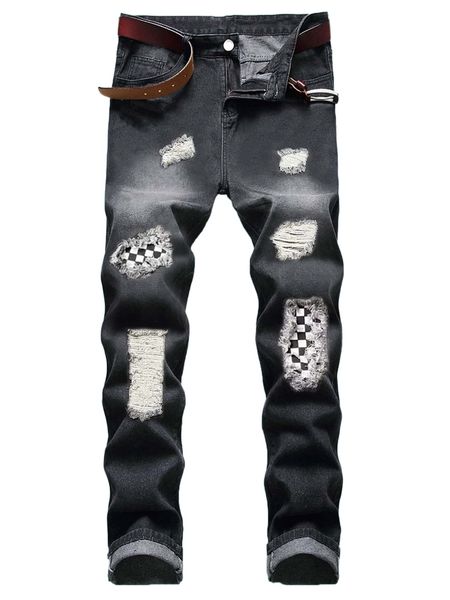 

romwe guys ripped jeans c5tz#, Blue