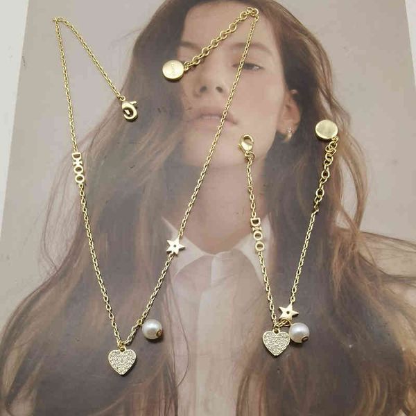 

2022 factory wholesale new di love diamond pearl letters simple clavicle necklace bracelet senior female ioaa, Silver