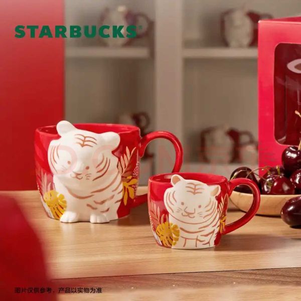 

limited starbucks lunar new year of the tiger cup 2022 cute tiger ceramic cup gift box cartoon relief coffee cup