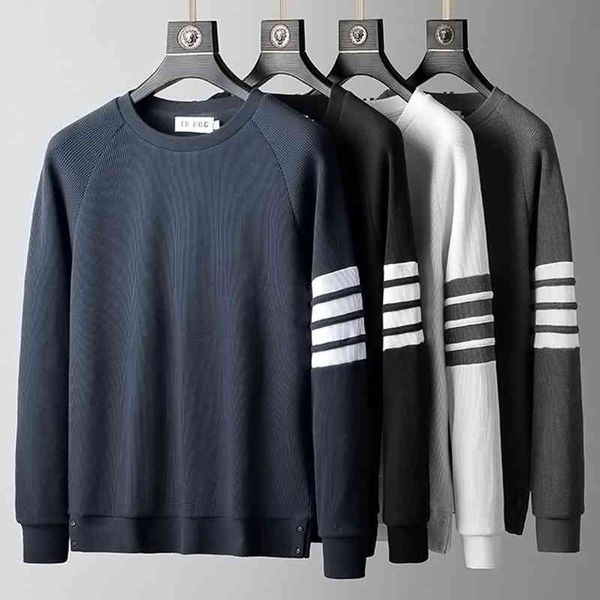 

tb fog autumn waffle four bar stripe long sleeve pullover bodysuit fashion men's pure cotton leisure couple brand, Black
