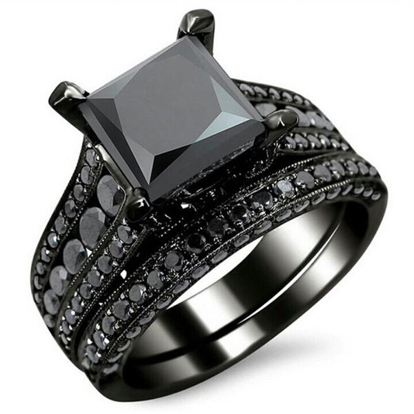 

new designer fashion luxury couple ring european and american style popular black gold-plated retro zircon ring female wedding335i, Golden;silver