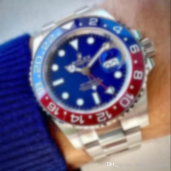 

aaa 3a rolex brand 40mm men watches gmt band automatic menchanical movement stainless steel sapphire glass with original green b, Blue;white