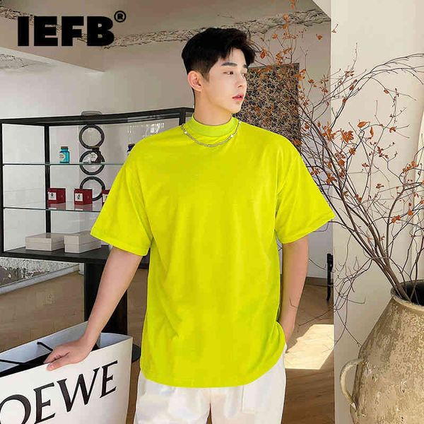 

iefb men's candy color half high collar short sleeve t-shirt summer korean tide chic green basic for male 2022 new 9y9884, White;black