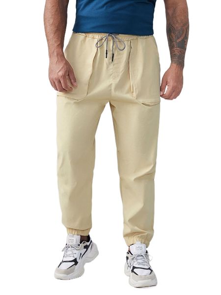 

extended sizes men drawstring waist slant pockets carrot pants l6kd#, Black